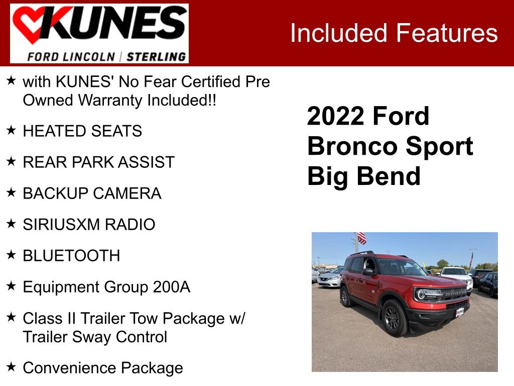 Used 2022 Ford Bronco Sport Big Bend with VIN 3FMCR9B67NRE20219 for sale in Sterling, IL