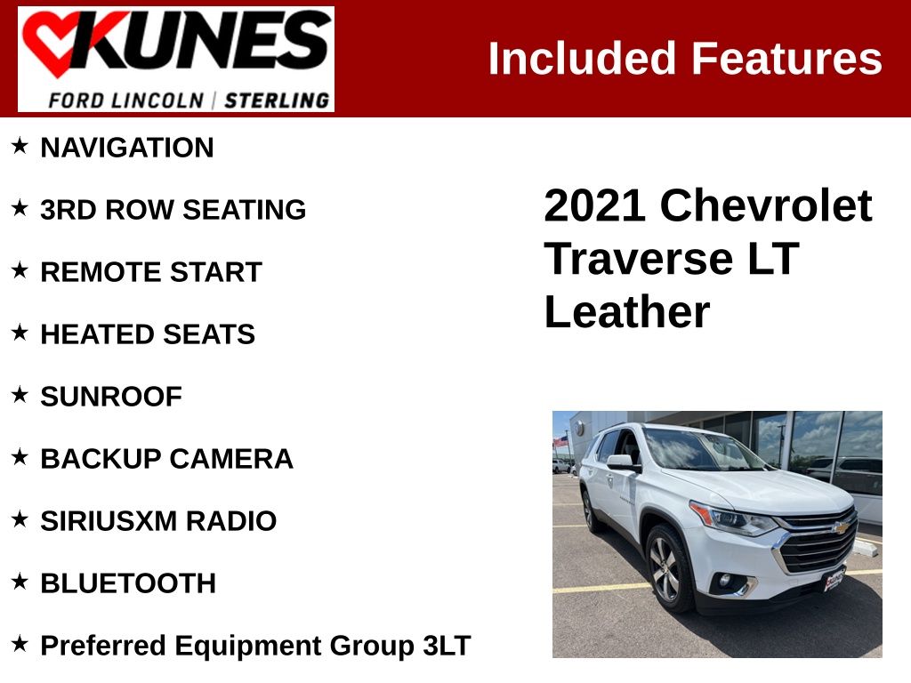 Used 2021 Chevrolet Traverse 3LT with VIN 1GNEVHKW1MJ216504 for sale in Sterling, IL