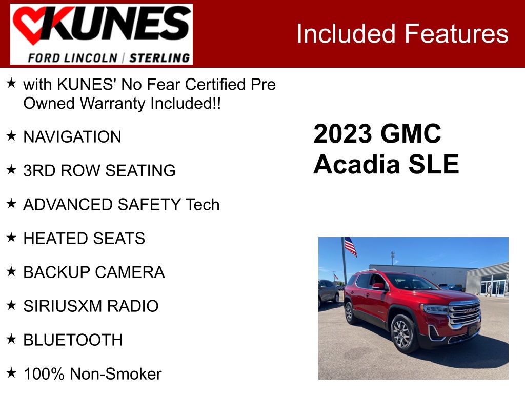 Certified 2023 GMC Acadia SLE with VIN 1GKKNKL45PZ165606 for sale in Sterling, IL