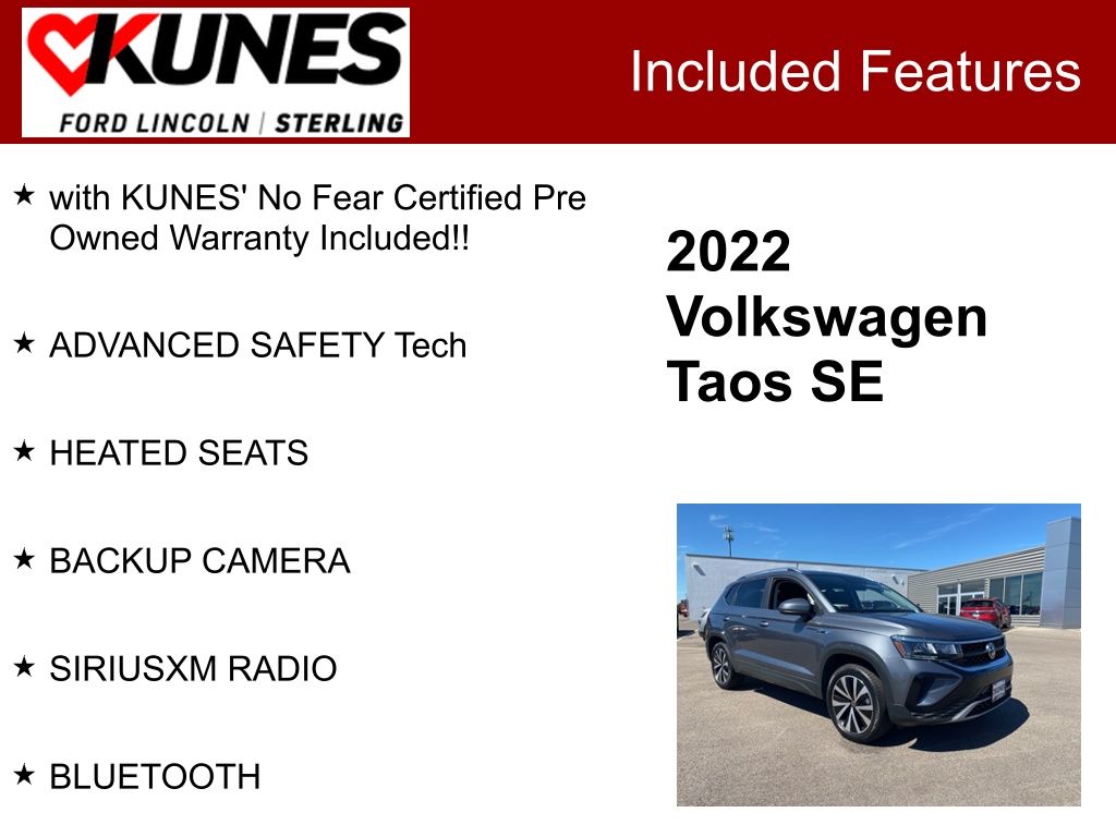 Used 2022 Volkswagen Taos SE with VIN 3VVWX7B2XNM062086 for sale in Sterling, IL