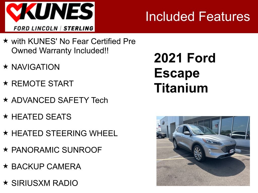 Used 2021 Ford Escape Titanium with VIN 1FMCU9J96MUA87531 for sale in Sterling, IL