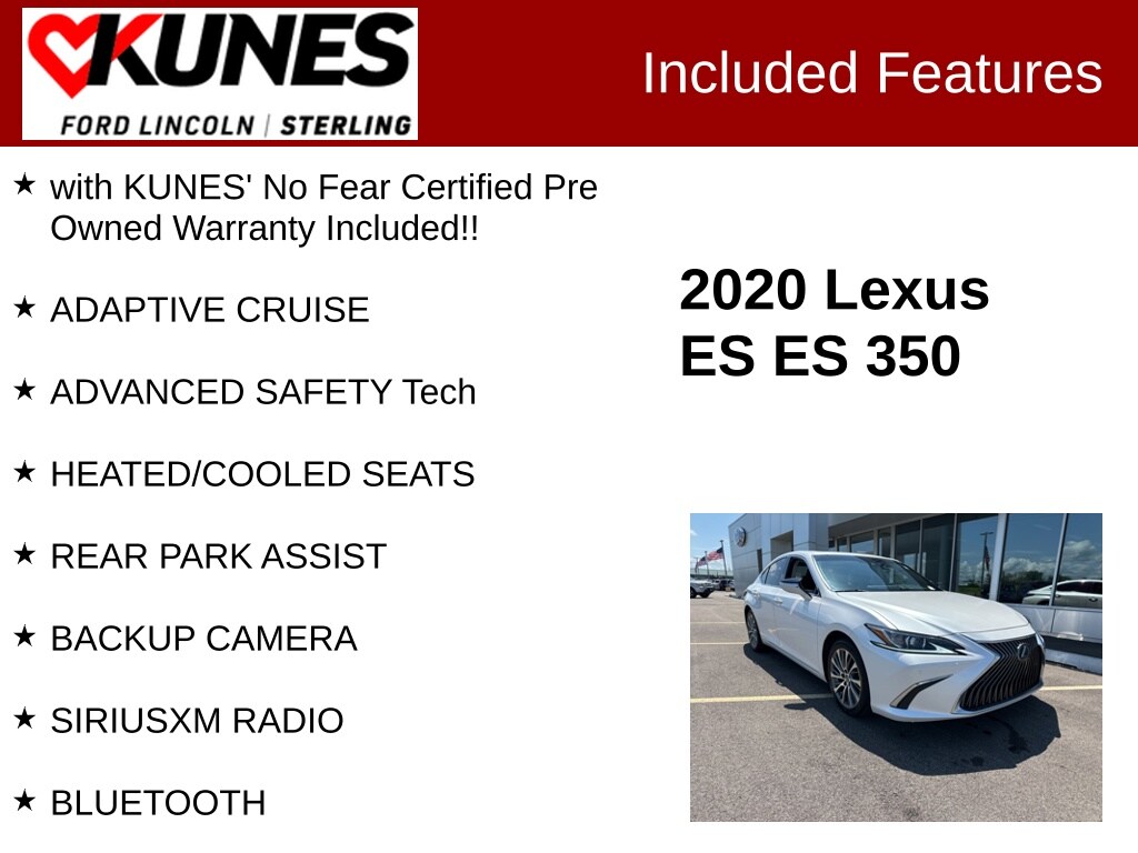 Used 2020 Lexus ES 350 with VIN 58ADZ1B16LU082000 for sale in Sterling, IL