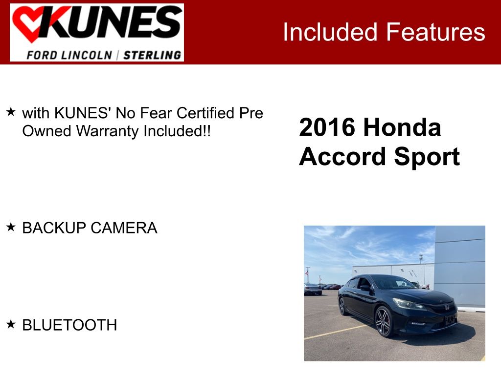 Used 2016 Honda Accord Sport with VIN 1HGCR2F56GA123616 for sale in Sterling, IL