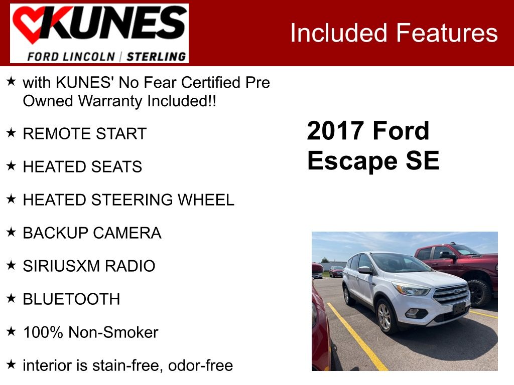 Certified 2017 Ford Escape SE with VIN 1FMCU9GD9HUB97653 for sale in Sterling, IL