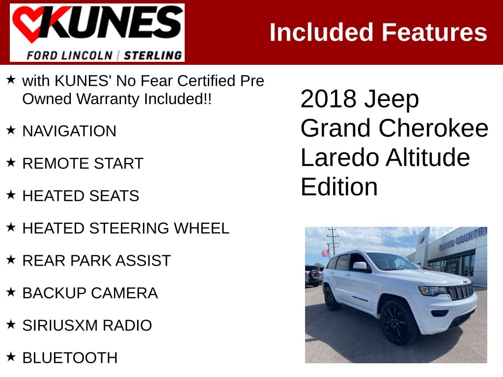 Certified 2018 Jeep Grand Cherokee Altitude with VIN 1C4RJFAG2JC374757 for sale in Sterling, IL