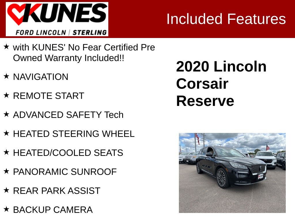 Certified 2020 Lincoln Corsair Reserve with VIN 5LMCJ2D98LUL00227 for sale in Sterling, IL