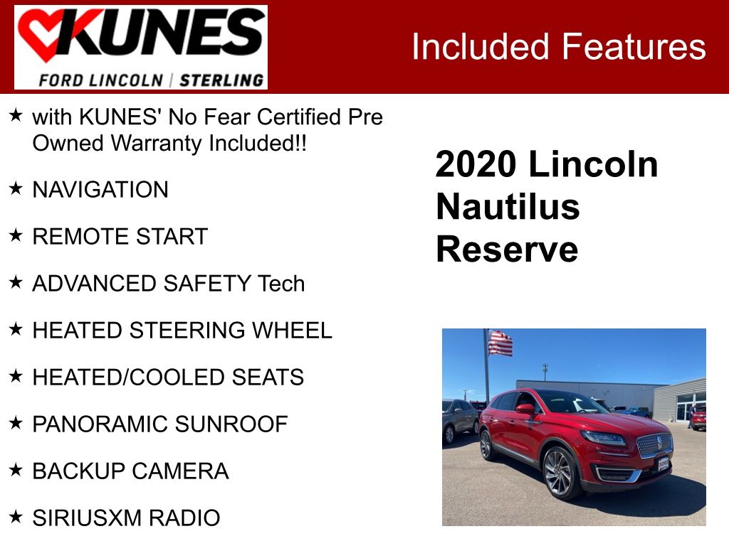 Used 2020 Lincoln Nautilus Reserve with VIN 2LMPJ8K99LBL29868 for sale in Sterling, IL