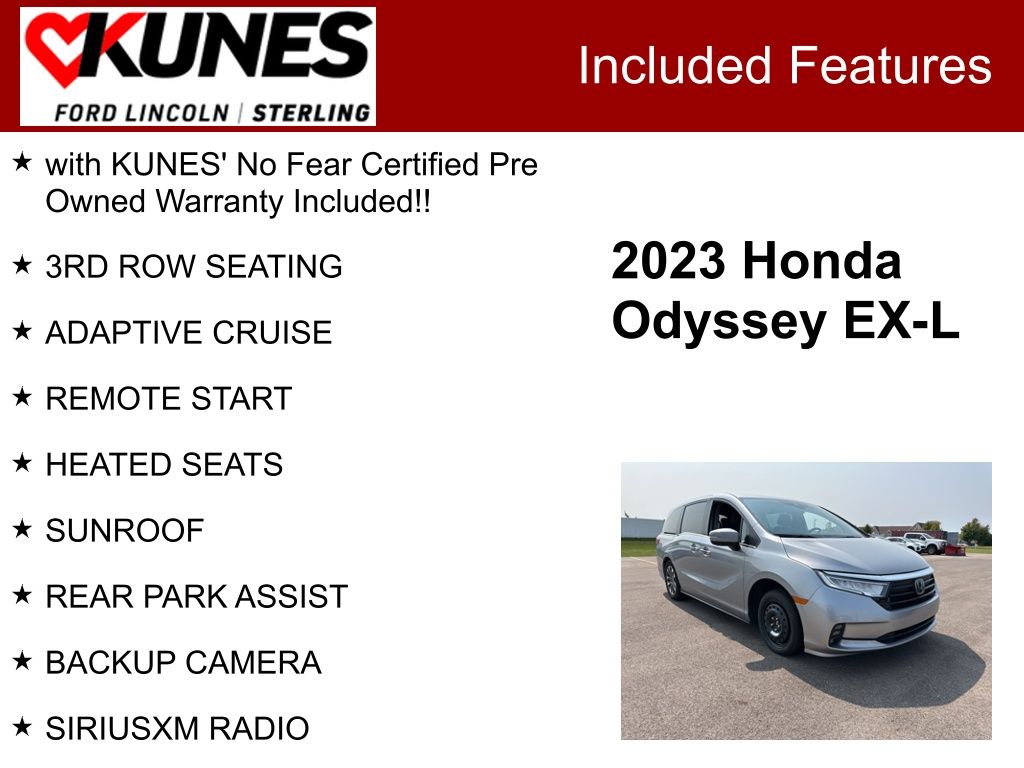 Used 2023 Honda Odyssey EX-L with VIN 5FNRL6H68PB037626 for sale in Sterling, IL