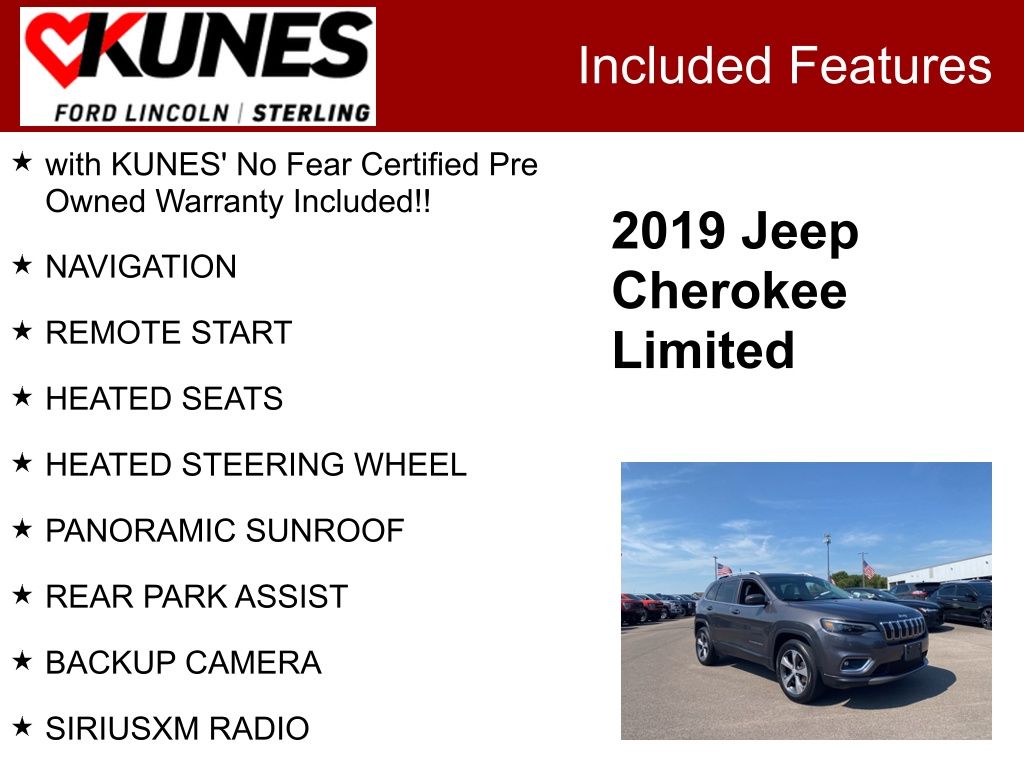 Used 2019 Jeep Cherokee Limited with VIN 1C4PJMDX4KD186194 for sale in Sterling, IL