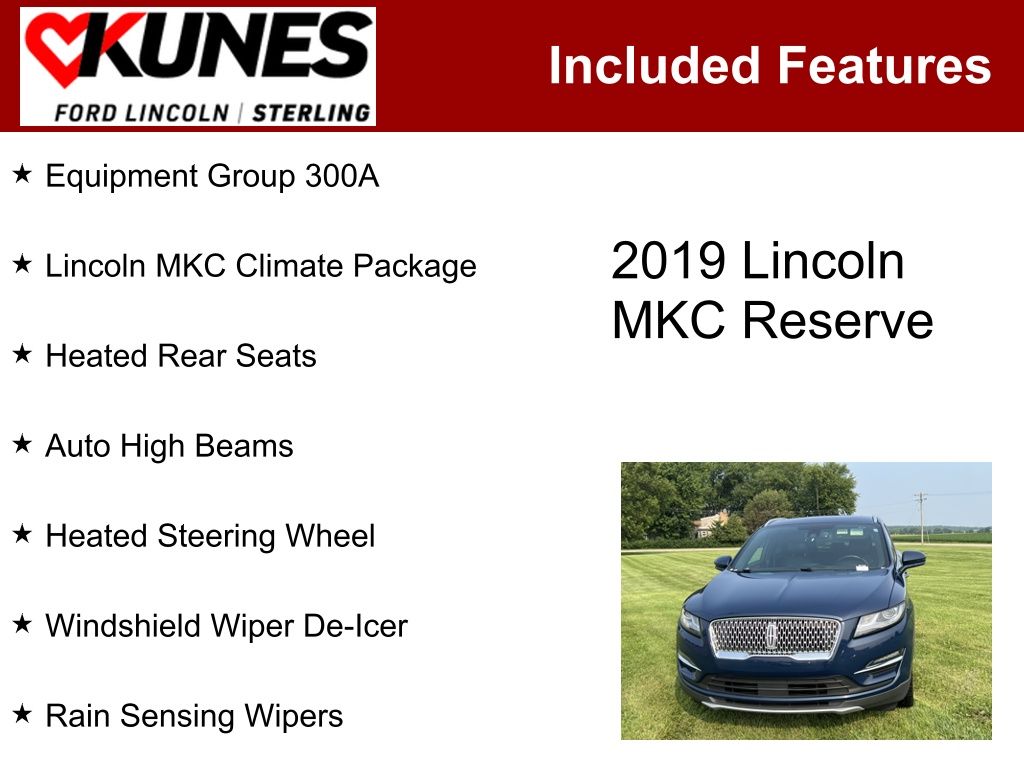 Certified 2019 Lincoln MKC Reserve with VIN 5LMCJ3C99KUL08357 for sale in Sterling, IL