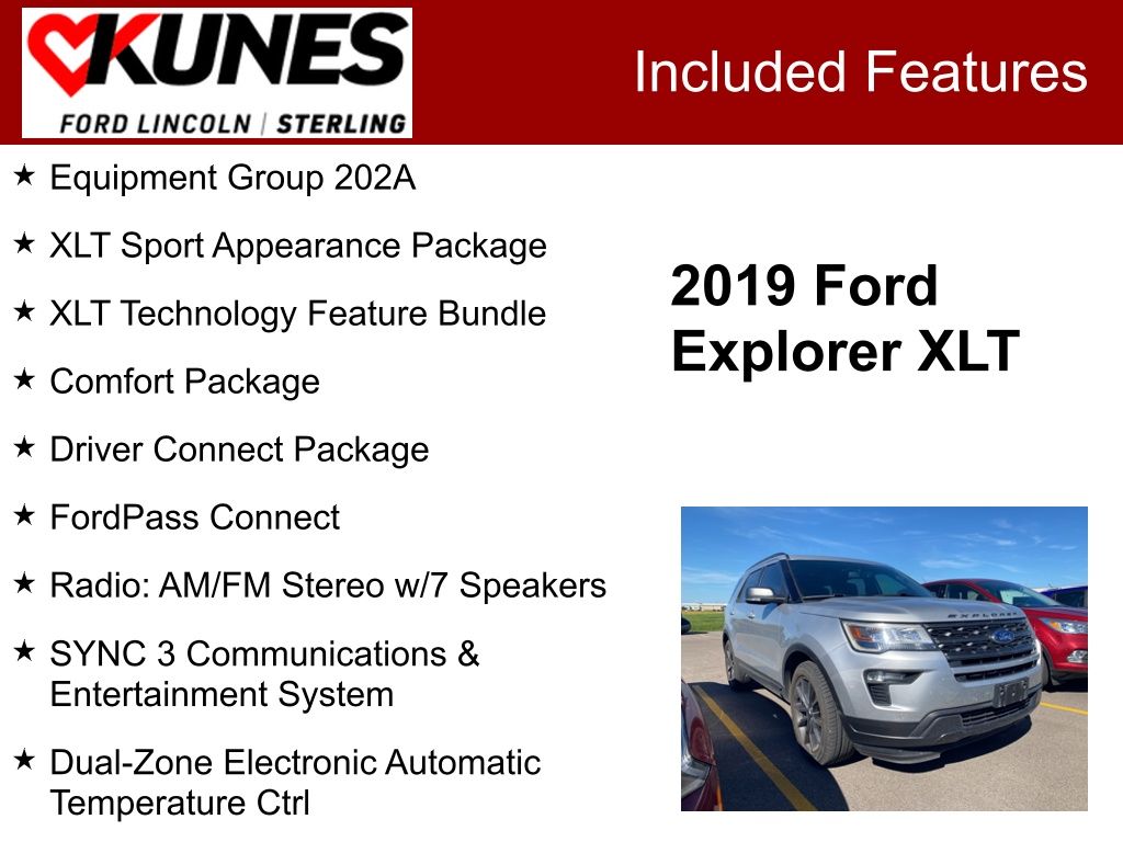 Used 2019 Ford Explorer XLT with VIN 1FM5K7DH3KGB53096 for sale in Sterling, IL