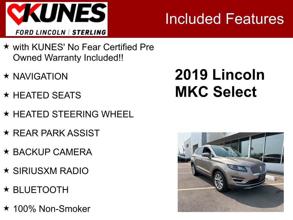 Used 2019 Lincoln MKC Select with VIN 5LMCJ2D9XKUL53090 for sale in Sterling, IL