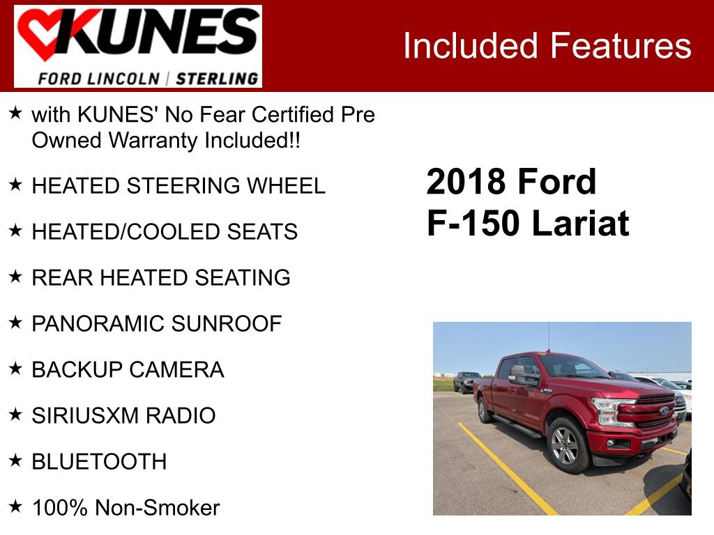 Certified 2018 Ford F-150 Lariat with VIN 1FTFW1E58JFC04871 for sale in Sterling, IL