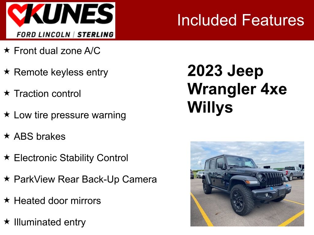 Used 2023 Jeep Wrangler 4xe Willys 4XE with VIN 1C4JJXN66PW641507 for sale in Sterling, IL