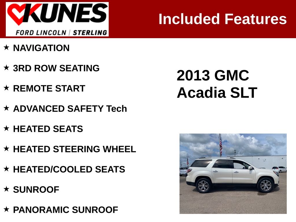 Used 2013 GMC Acadia SLT2 with VIN 1GKKVSKD0DJ117605 for sale in Sterling, IL