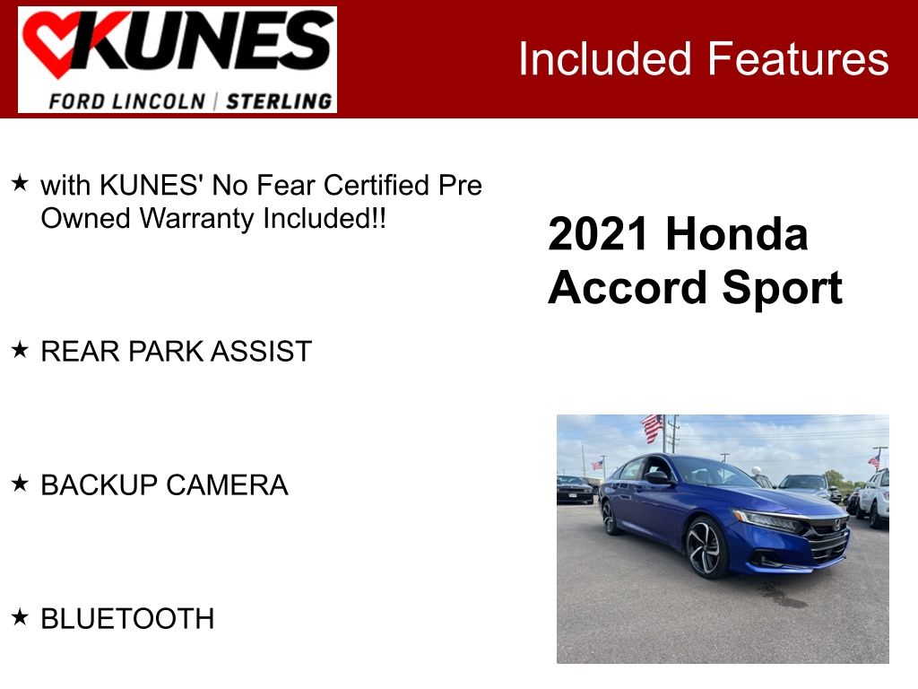 Used 2021 Honda Accord Sport with VIN 1HGCV1F30MA026024 for sale in Sterling, IL