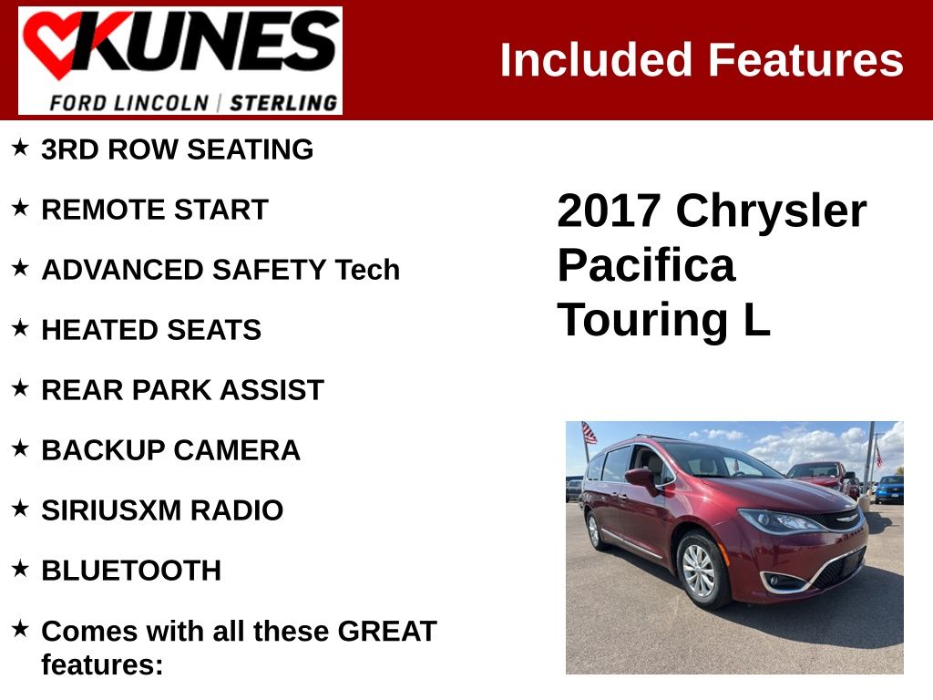 Used 2017 Chrysler Pacifica Touring-L with VIN 2C4RC1BG5HR759193 for sale in Sterling, IL