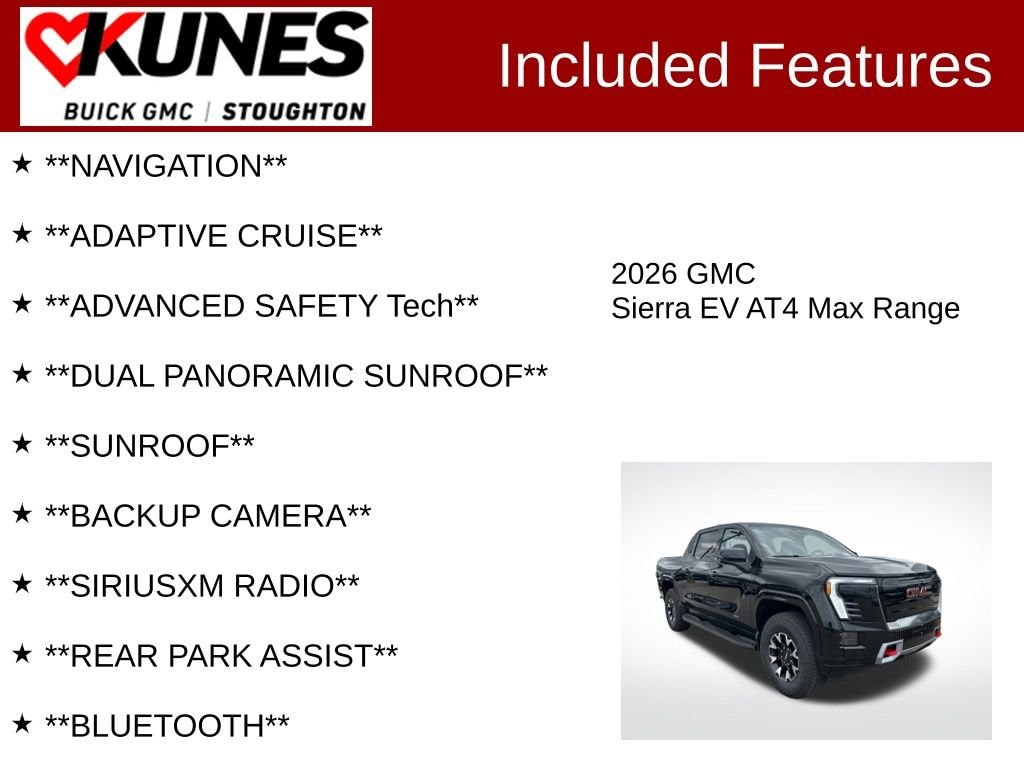 Used 2026 GMC Sierra EV AT4 with VIN 1GT4EVEL7TU400377 for sale in Stoughton, WI