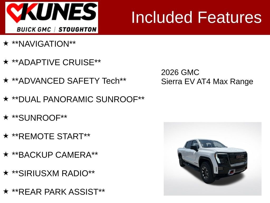 Used 2026 GMC Sierra EV AT4 with VIN 1GT4EVELXTU400180 for sale in Stoughton, WI