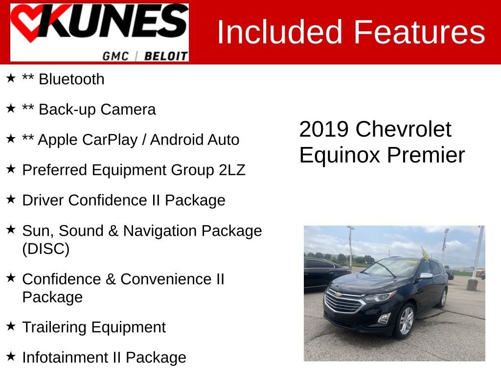 Used 2019 Chevrolet Equinox Premier with VIN 2GNAXYEX5K6151258 for sale in Beloit, WI