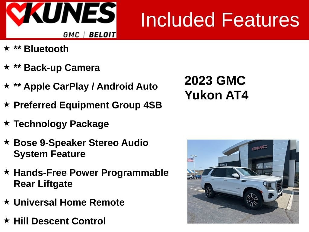 Used 2023 GMC Yukon AT4 with VIN 1GKS2CKD8PR122166 for sale in Beloit, WI