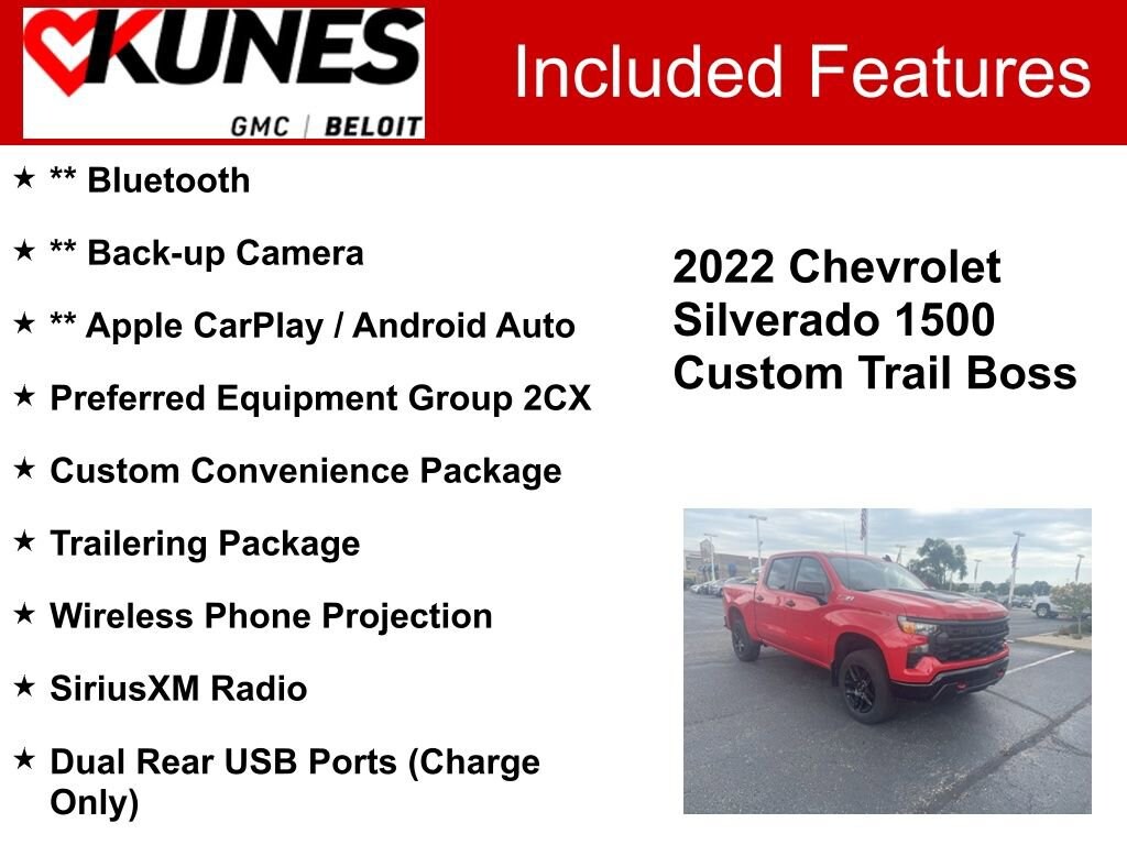 Used 2022 Chevrolet Silverado 1500 Custom with VIN 3GCPDCEK7NG640367 for sale in Beloit, WI