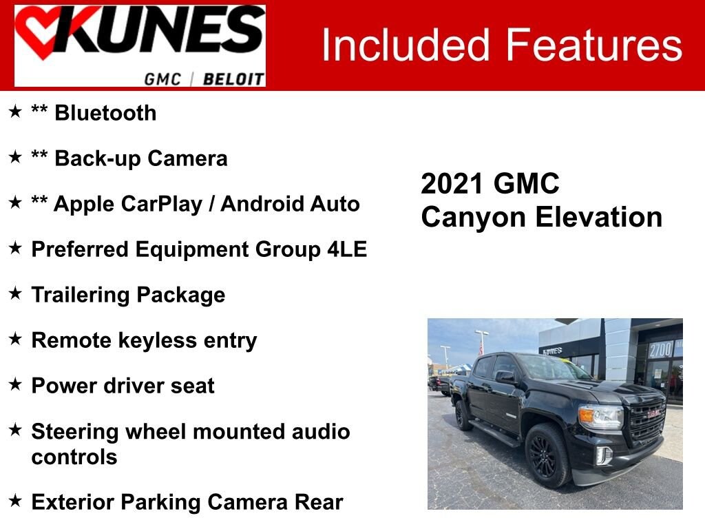 Used 2021 GMC Canyon Elevation with VIN 1GTG6CEN1M1185923 for sale in Beloit, WI