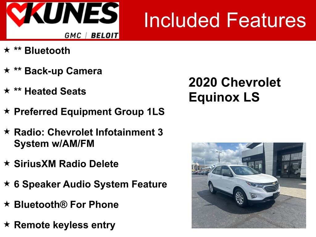 Used 2020 Chevrolet Equinox LS with VIN 3GNAXHEVXLS593843 for sale in Beloit, WI