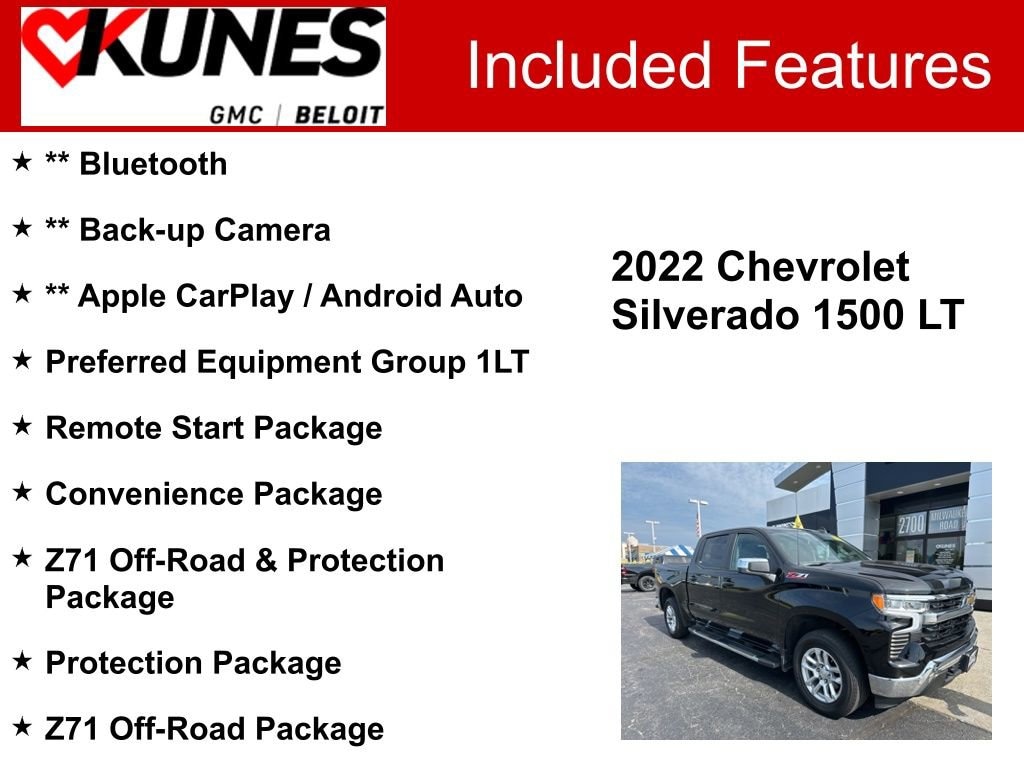 Used 2022 Chevrolet Silverado 1500 LT with VIN 1GCUDDED4NZ588139 for sale in Beloit, WI