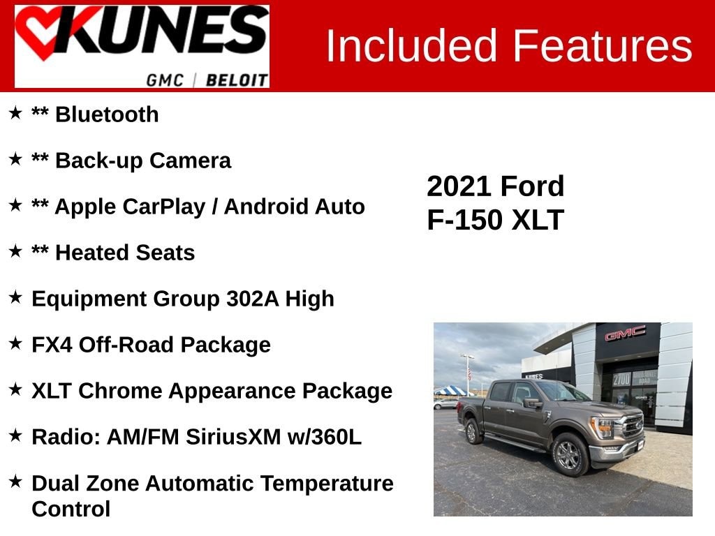 Used 2021 Ford F-150 XLT with VIN 1FTEW1EP1MKE35412 for sale in Beloit, WI