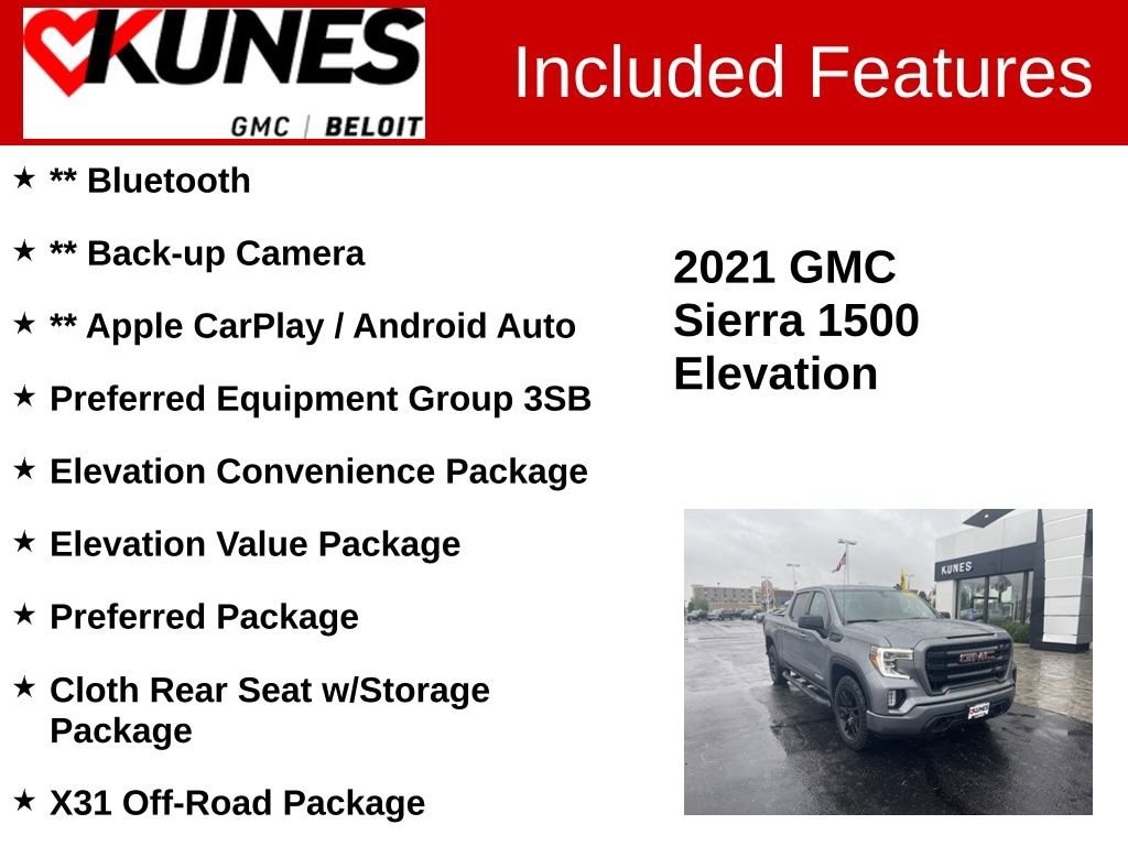 Used 2021 GMC Sierra 1500 Elevation with VIN 3GTU9CED0MG378597 for sale in Beloit, WI