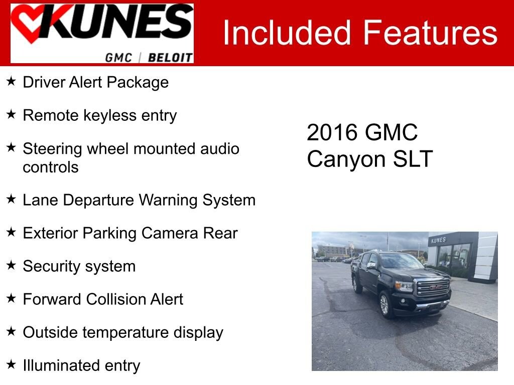 Used 2016 GMC Canyon SLT with VIN 1GTP6DE18G1389450 for sale in Beloit, WI