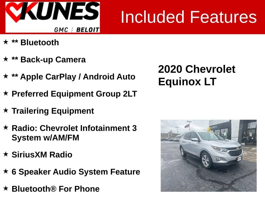 Used 2020 Chevrolet Equinox LT with VIN 2GNAXVEX5L6138736 for sale in Beloit, WI