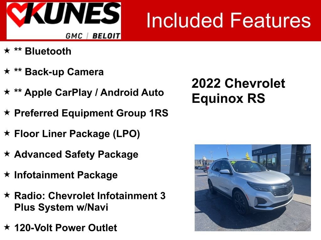 Used 2022 Chevrolet Equinox RS with VIN 3GNAXWEV4NS177276 for sale in Beloit, WI