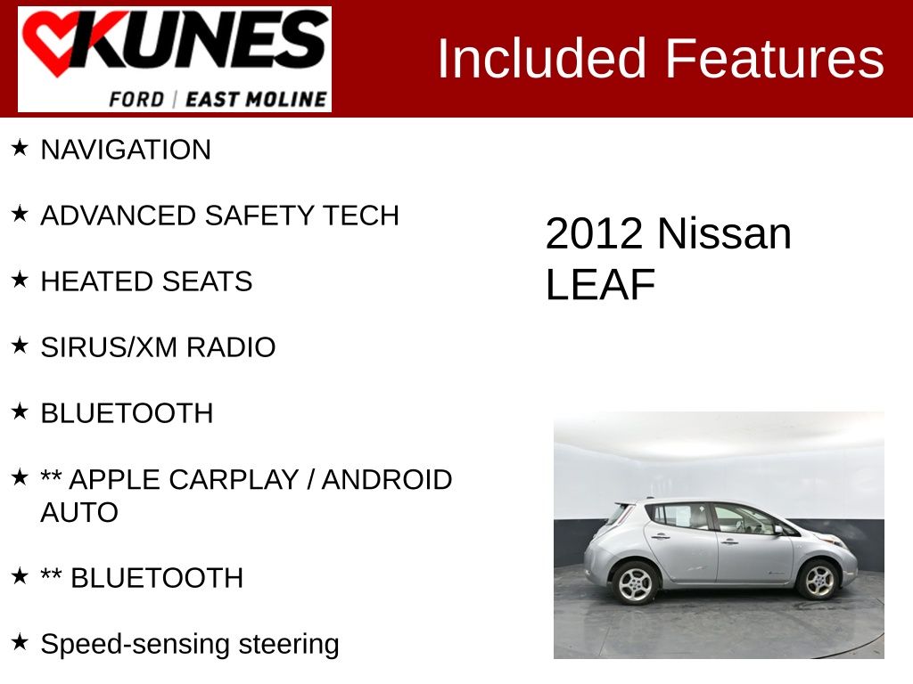 Used 2012 Nissan LEAF SV with VIN JN1AZ0CP4CT022222 for sale in East Moline, IL