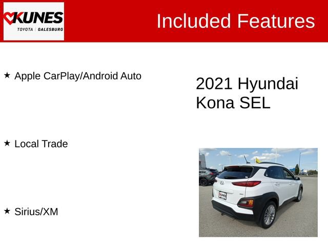 Used 2021 Hyundai Kona SEL with VIN KM8K2CAA0MU731873 for sale in Galesburg, IL