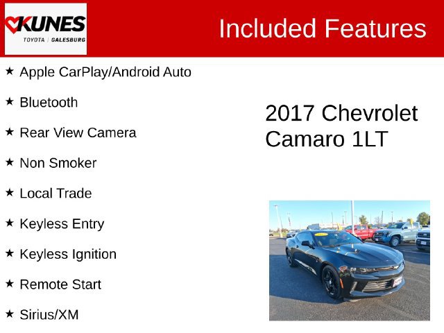 Used 2017 Chevrolet Camaro 1LT with VIN 1G1FB1RS9H0138820 for sale in Galesburg, IL