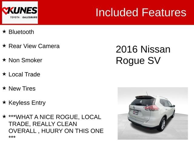 Used 2016 Nissan Rogue SV with VIN KNMAT2MV6GP614789 for sale in Galesburg, IL