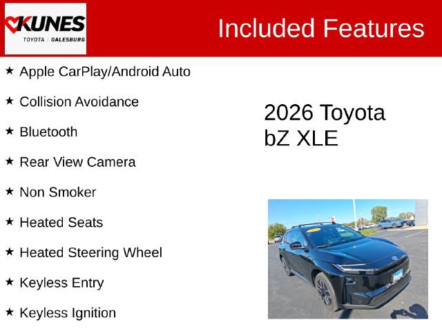 Used 2026 Toyota bZ XLE with VIN JTMBDAFB3TJ000522 for sale in Galesburg, IL