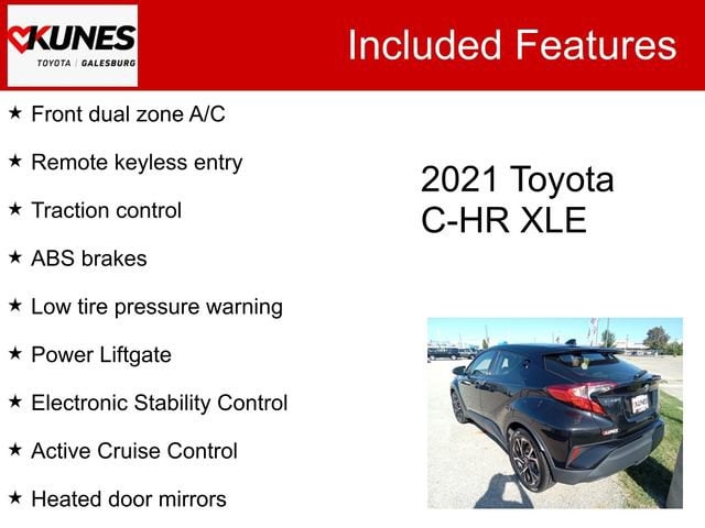 Used 2021 Toyota C-HR XLE with VIN JTNKHMBX1M1100090 for sale in Galesburg, IL