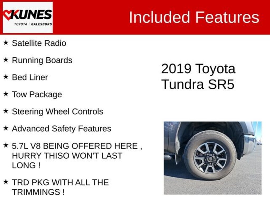 Used 2019 Toyota Tundra SR5 5.7L V8 w/FFV Truck Double Cab