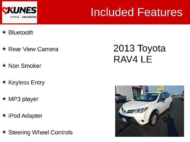 Used 2013 Toyota RAV4 LE with VIN 2T3BFREV3DW094876 for sale in Galesburg, IL