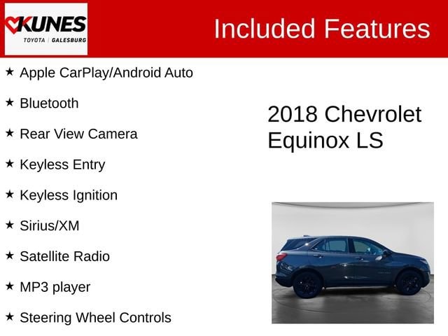 Used 2018 Chevrolet Equinox LS with VIN 2GNAXREV1J6305340 for sale in Galesburg, IL