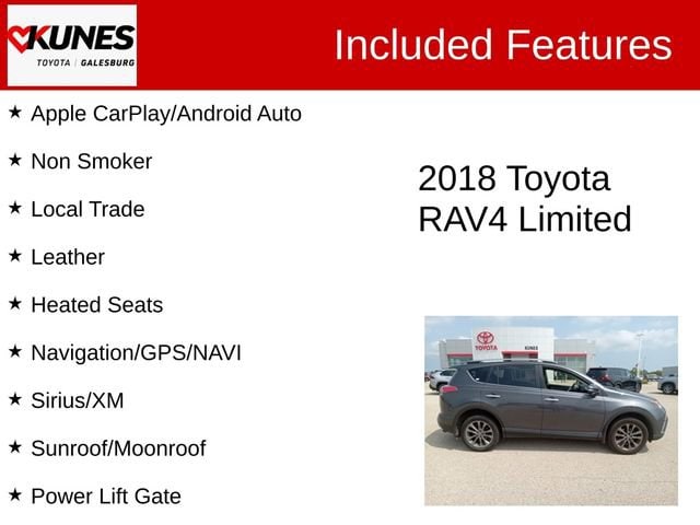 Used 2018 Toyota RAV4 Limited with VIN JTMDFREV9JJ204168 for sale in Galesburg, IL