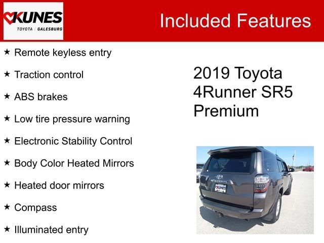 Used 2019 Toyota 4Runner SR5 Premium with VIN JTEBU5JR9K5672549 for sale in Galesburg, IL