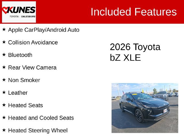 Used 2026 Toyota bZ XLE with VIN JTMBDAFB6TJ015399 for sale in Galesburg, IL