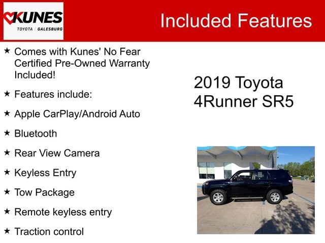 Used 2019 Toyota 4Runner SR5 with VIN JTEBU5JR5K5688943 for sale in Galesburg, IL