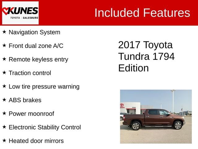 Used 2017 Toyota Tundra 1794 Edition with VIN 5TFAW5F15HX619504 for sale in Galesburg, IL