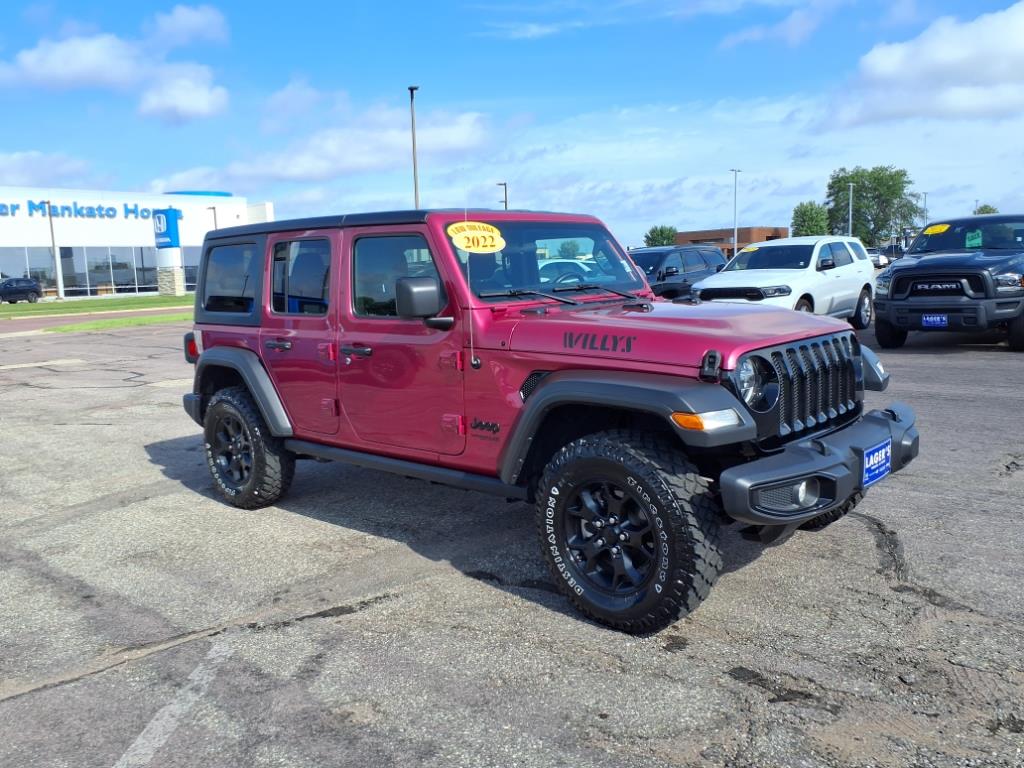 Used 2022 Jeep Wrangler Unlimited Willys with VIN 1C4HJXDN2NW140926 for sale in Mankato, Minnesota