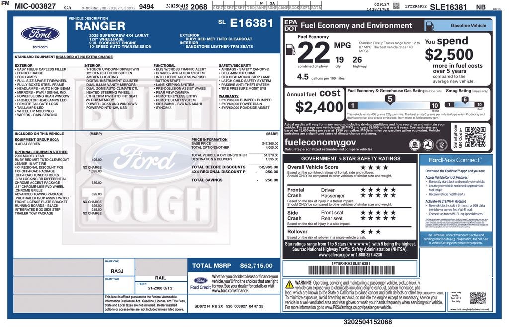 Used 2025 Ford Ranger Lariat Truck